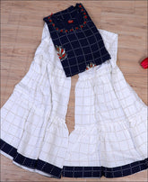 Rayon Blue Block Print Kurti Set